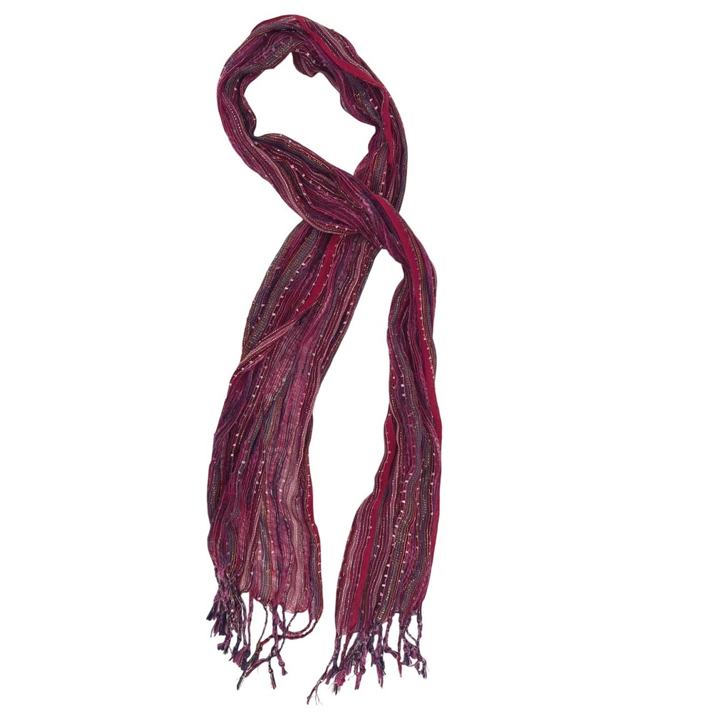 Unbranded Women OS Scarf Pink Purple Metallic Gold Fringe Boho Lightweight Y2K